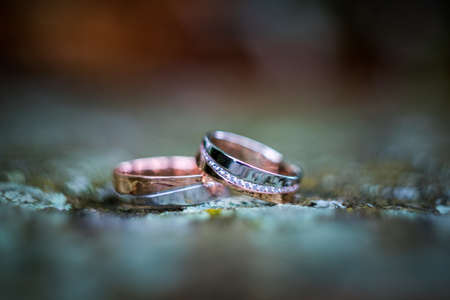 Beautiful jewel wedding rings closeup macro photographyの写真素材