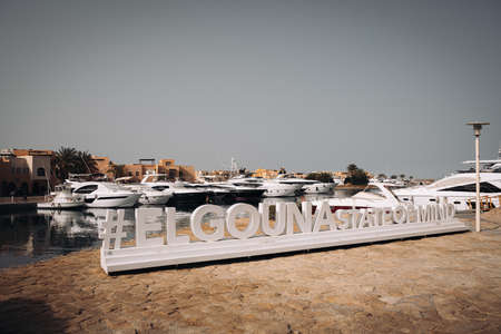 Elgouna / Egypt- April 15 2022: Elgouna sign in egyptian city elgounaのeditorial素材