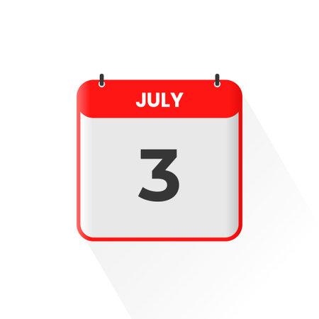 3rd July calendar icon. July 3 calendar Date Month icon vector illustratorのイラスト素材