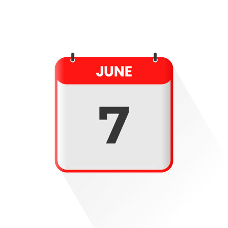 7th June calendar icon. June 7 calendar Date Month icon vector illustratorのイラスト素材