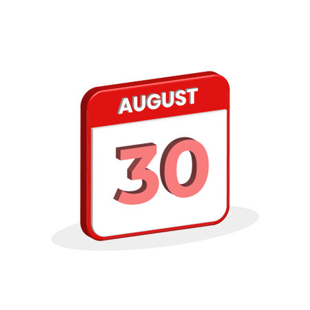 30th August calendar 3D icon. 3D August 30 calendar Date, Month icon vector illustratorのイラスト素材