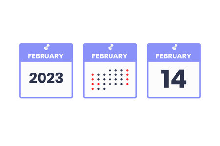 February 14 calendar design icon. 2023 calendar schedule, appointment, important date conceptのイラスト素材
