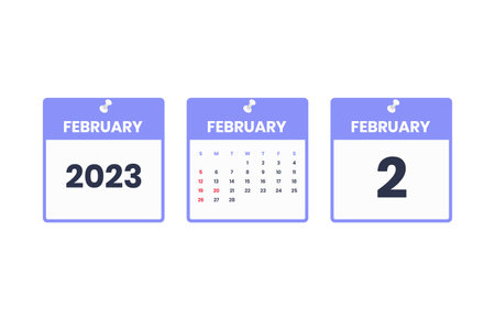 February calendar design. February 2 2023 calendar icon for schedule, appointment, important date conceptのイラスト素材