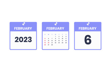 February calendar design. February 6 2023 calendar icon for schedule, appointment, important date conceptのイラスト素材