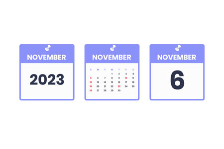 November calendar design. November 6 2023 calendar icon for schedule, appointment, important date conceptのイラスト素材