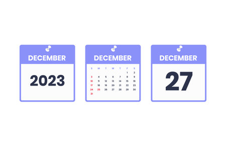 December calendar design. December 27 2023 calendar icon for schedule, appointment, important date conceptのイラスト素材