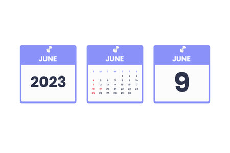 June calendar design. June 9 2023 calendar icon for schedule, appointment, important date conceptのイラスト素材