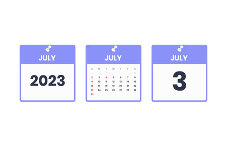 July calendar design. July 3 2023 calendar icon for schedule, appointment, important date conceptのイラスト素材