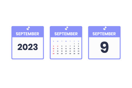 September calendar design. September 9 2023 calendar icon for schedule, appointment, important date conceptのイラスト素材