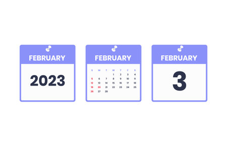 February calendar design. February 3 2023 calendar icon for schedule, appointment, important date conceptのイラスト素材