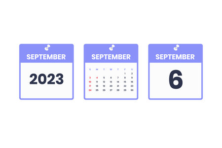 September calendar design. September 6 2023 calendar icon for schedule, appointment, important date conceptのイラスト素材