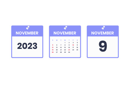 November calendar design. November 9 2023 calendar icon for schedule, appointment, important date conceptのイラスト素材