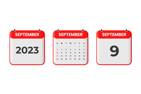 September 2023 calendar design. 9th September 2023 calendar icon for schedule, appointment, important date conceptのイラスト素材