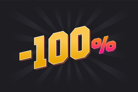 Negative 100% discount banner with dark background and yellow text. -100 percent sales promotional design.のイラスト素材
