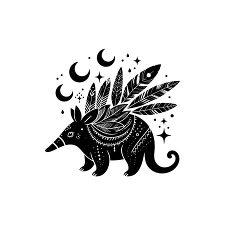 Mandala Pattern Aardvark Silhouette with Clean Cutout Design Black Animal Vector Isolated on White Background for Wall Artのイラスト素材