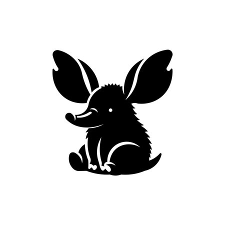 Cute Baby Aardvark Silhouette with Oversized Ears and Chubby Body Rounded Shapes Clean Black Vector Isolated on White Backgroundのイラスト素材