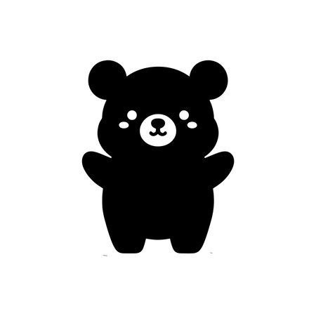 Adorable Baby American Black Bear Silhouette with Big Head and Chubby Body in Clean Black Vector Style Isolated on White Backgroundのイラスト素材