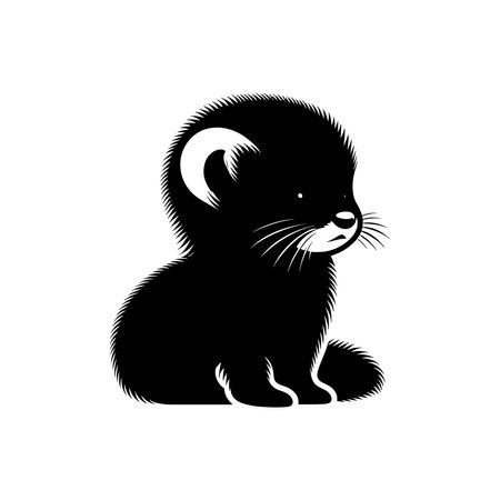 Tribal American Mink Silhouette with Curved Lines Decorative Swirls and Patterned Cutouts in Bold Black Vector on White Backgroundのイラスト素材