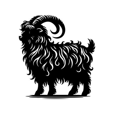 Angora Goat Silhouette Vector Black SVG Clipart Isolated Farm Animal Graphic for Cricut Laser Cutting and Printのイラスト素材