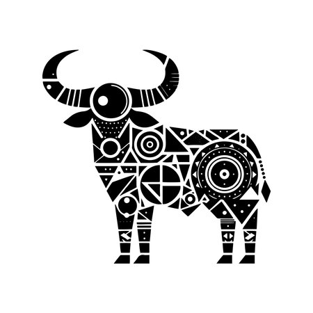 Geometric Ankole Watusi Silhouette Vector Made of Triangles Circles and Rectangles Horned Bull Clipart Isolated on Whiteのイラスト素材