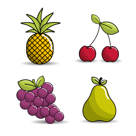 pineapple, cherry, grapes and pear iconのイラスト素材