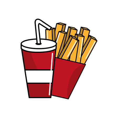 Cute fries french with soda iconのイラスト素材