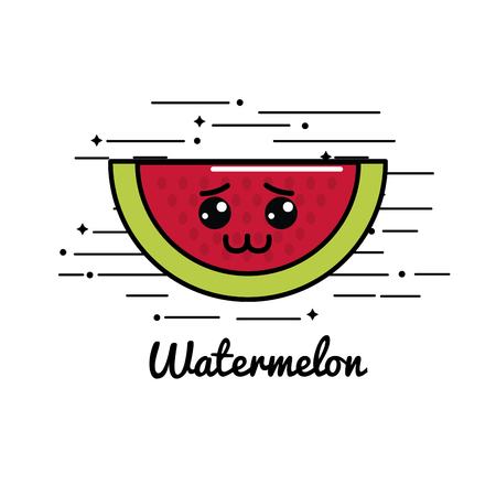 Cute emblem kawaii sad watermelon iconのイラスト素材