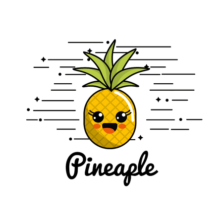 Cute emblem kawaii happy pineapple iconのイラスト素材