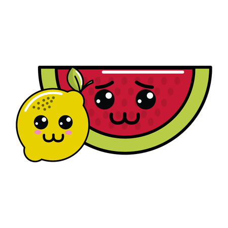 sad watermelon and happy lemon iconのイラスト素材
