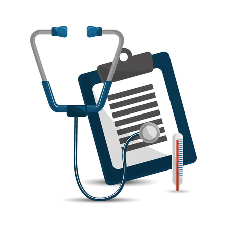 stethoscope, clipboard medicine check and thermometer iconのイラスト素材
