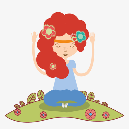 woman with hairstyle and meditation, vector illustration designのイラスト素材