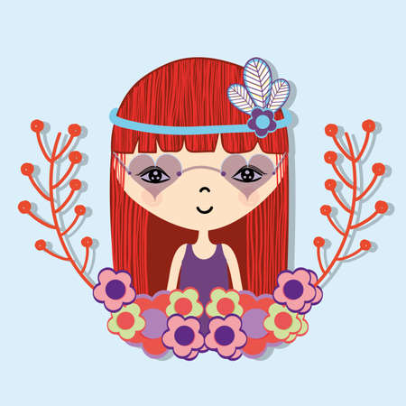 woman with flower in the head and branches flowers, vector illustrationのイラスト素材