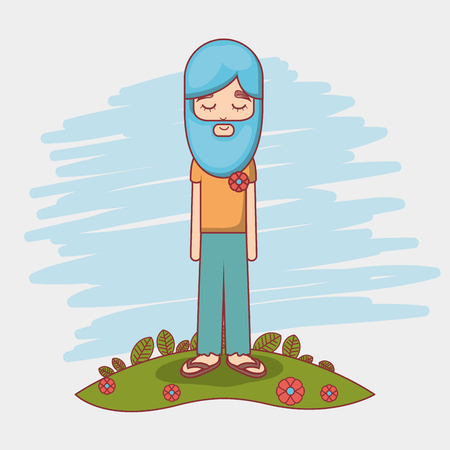 man peace and love relax and meditation, vector illustrationのイラスト素材