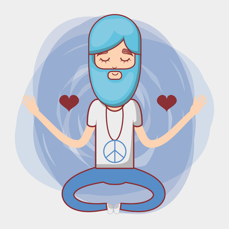 man meditation with hearts and beard, vector illustration designのイラスト素材