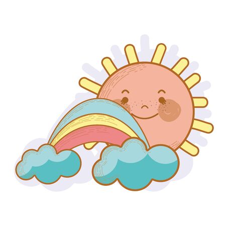 happy sun with cloud and rainbowのイラスト素材