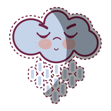 Illustration of kawaii raining cloud angry with close eyes and cheeksのイラスト素材