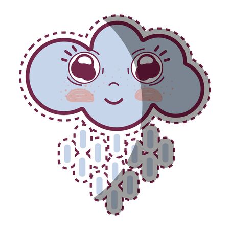 Illustration of kawaii happy cloud raining with big eyes and cheeksのイラスト素材