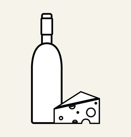 Wine bottle with tasty cheeseのイラスト素材