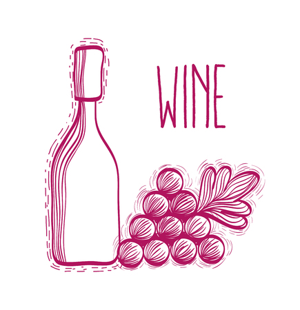 Wine bottle with grape fruitのイラスト素材
