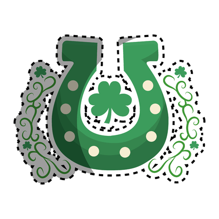 Green horseshoe with clover and plant branchesのイラスト素材