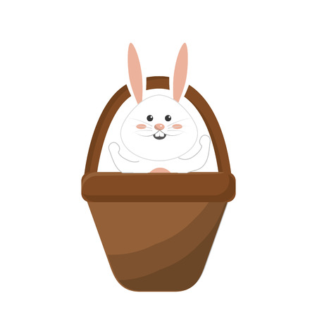 White rabbit inside brown hamperのイラスト素材