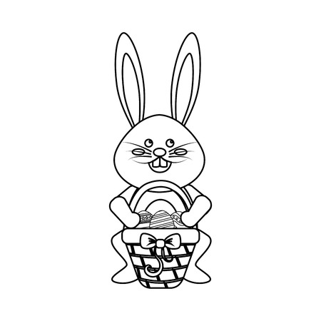 Figure rabbit easter with eggs inside of hamperのイラスト素材