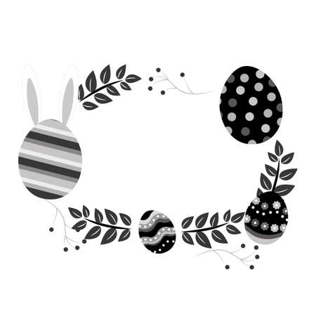 Grayscale eggs easter with branches plant decorativeのイラスト素材