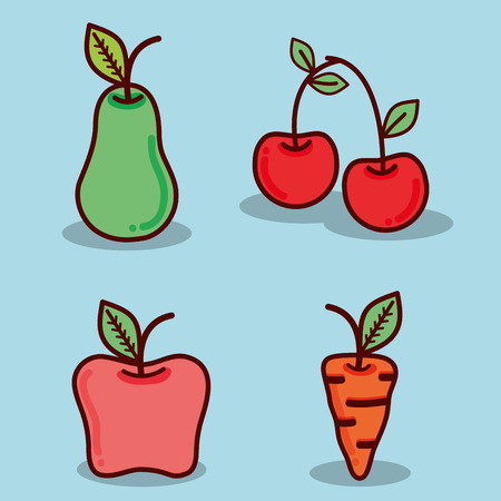 Pear, apple, cherry and carrot healthy foodのイラスト素材