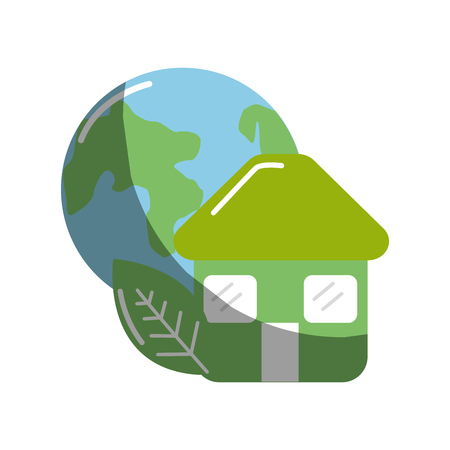 Green house with leaf and earth planetのイラスト素材