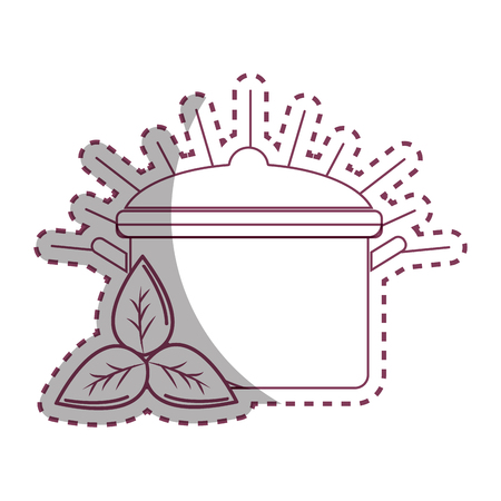 Sticker organ food with pot kitchen and leavesのイラスト素材