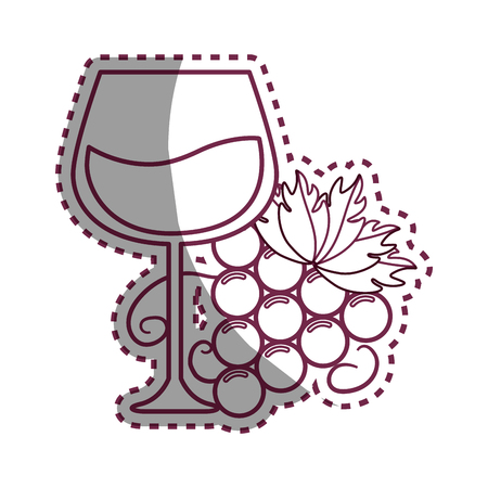 Sticker line glass of wine with grape iconのイラスト素材