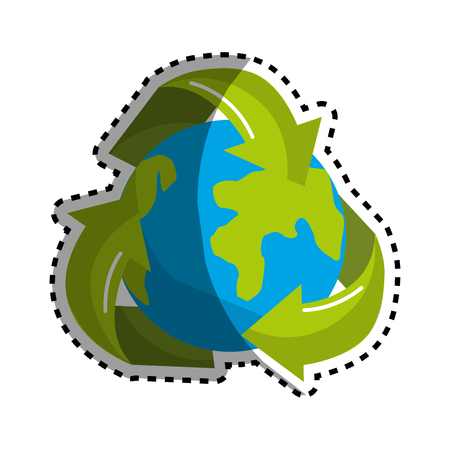 Sticker earth planet inside of recycling symbolのイラスト素材