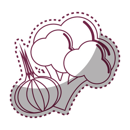 Sticker silhouette broccoli and garlic vegetable iconのイラスト素材