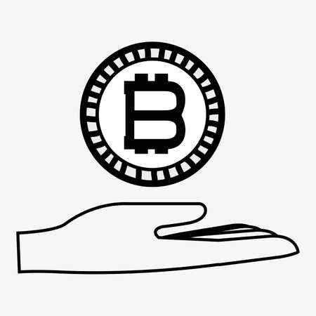 line icon hand and bitcoin money currencyのイラスト素材